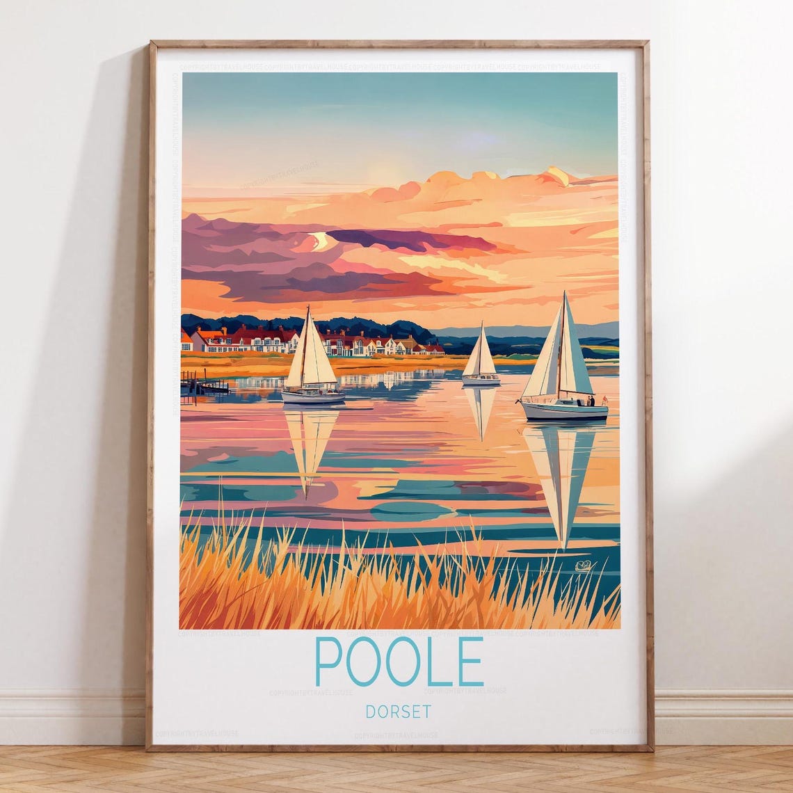 Poole Dorset Evening Sail Harbor Orange Sunset Reflections Poster