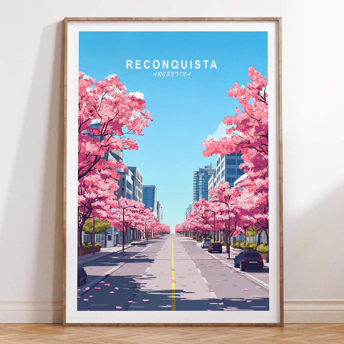 Reconquista Argentina Pink Blossom Boulevard Petal Covered Road Poster