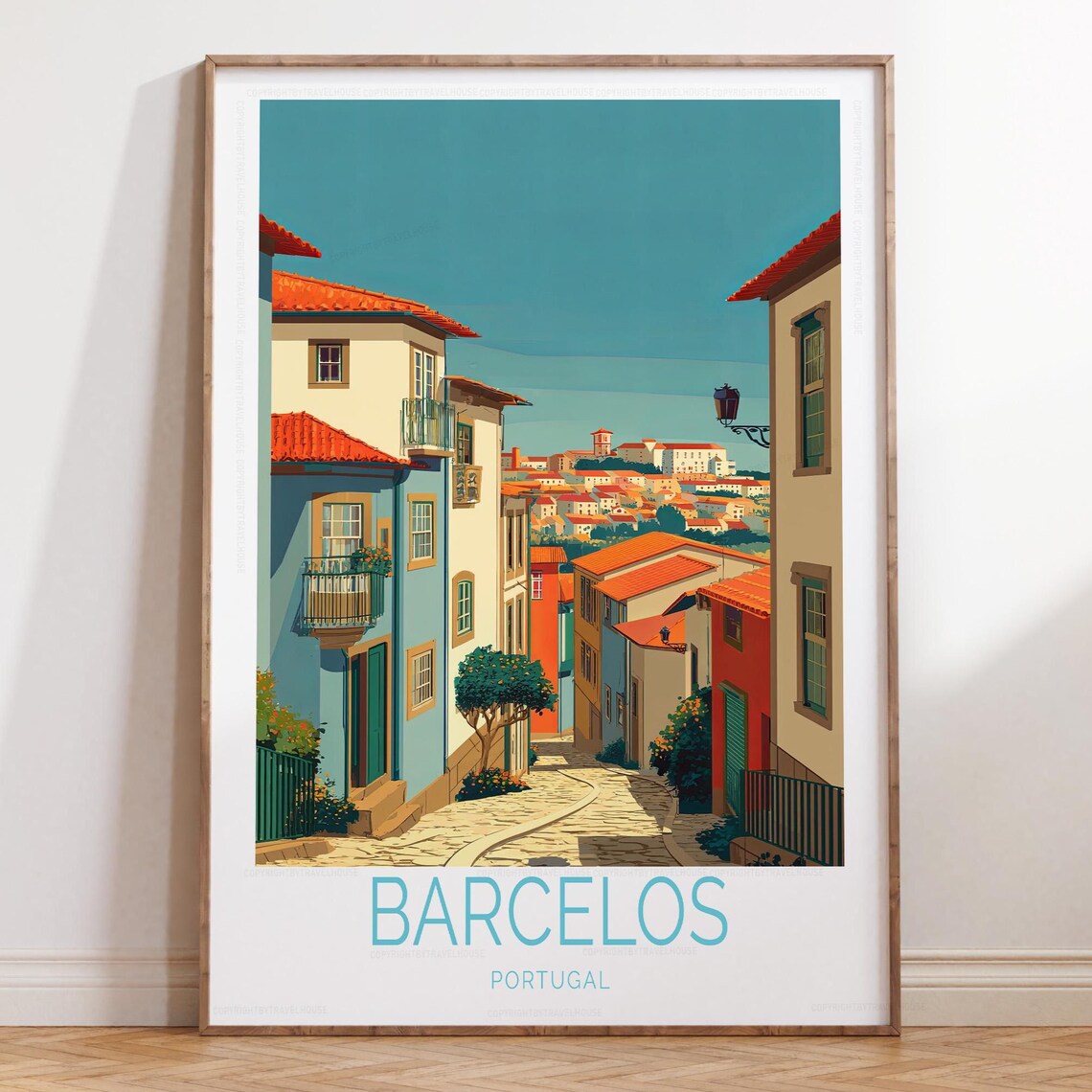 Barcelos Portugal Colorful Cobbled Old Town Street Travel Poster