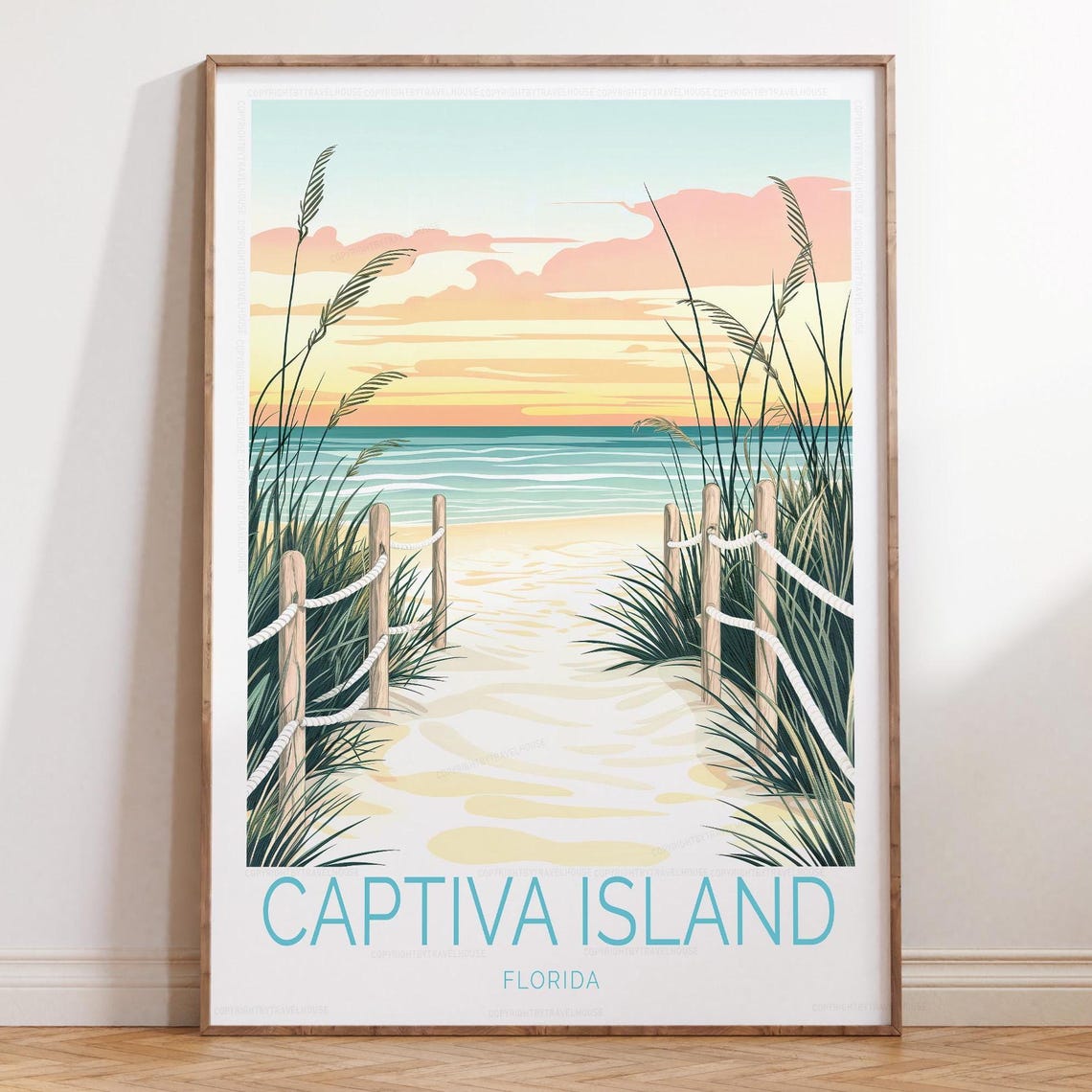 Captiva Island Florida Beach Path Sunset Sea Oats Dune Travel Poster