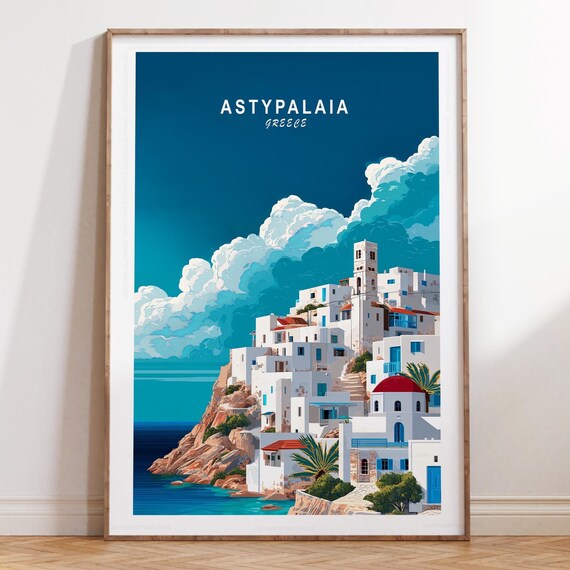 Astypalaia Greece Dramatic Cloud Sky Hilltop White Village Poster