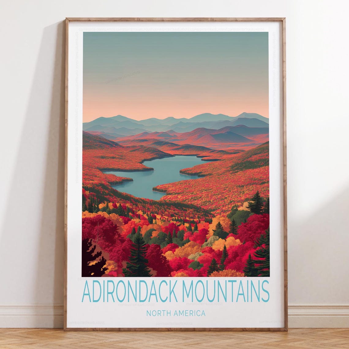 Adirondack Mountains Peak Fall Foliage Winding Lake View Poster