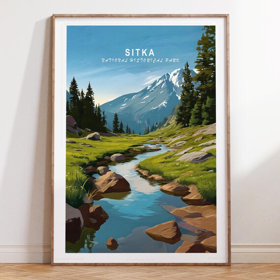 Sitka National Historical Park Mountain Stream Sky Text Poster