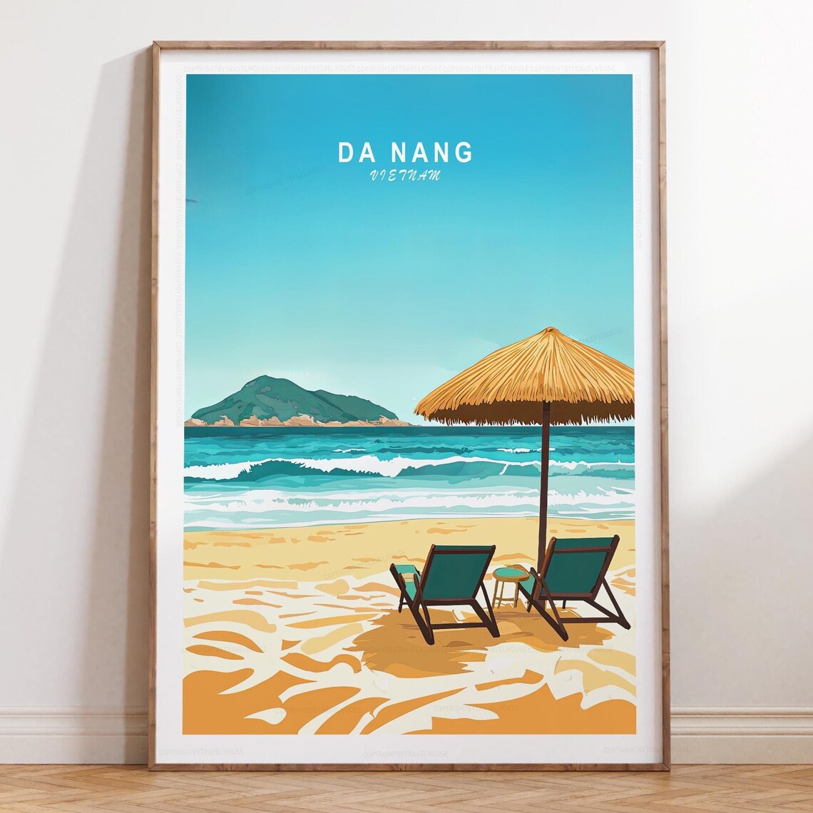 Da Nang Vietnam Minimalist Beach White Text Skyline Travel Poster