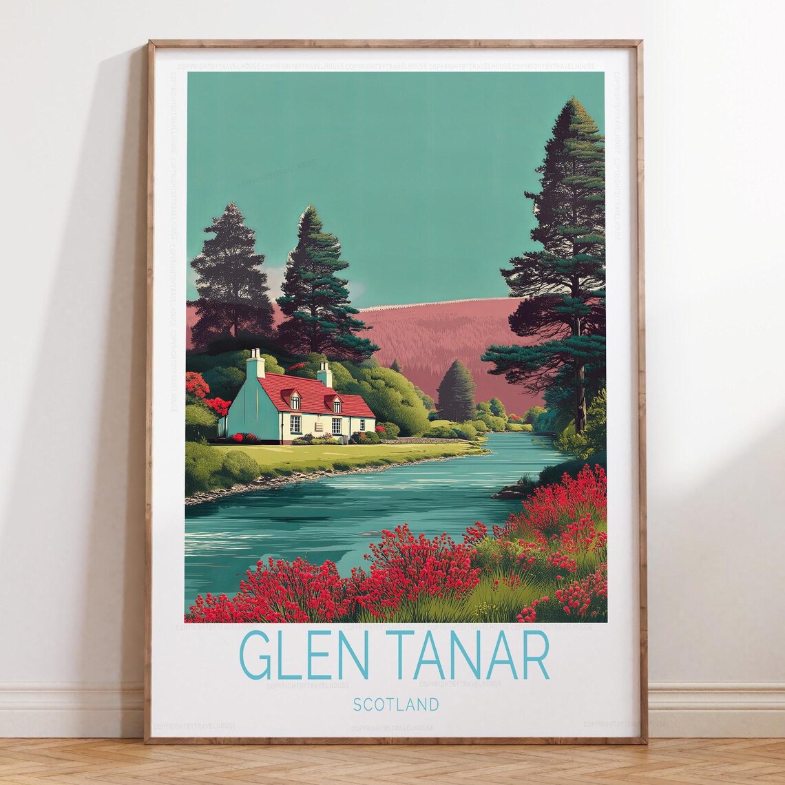 Glen Tanar Scotland Riverside Cottage Among Pines Travel Poster