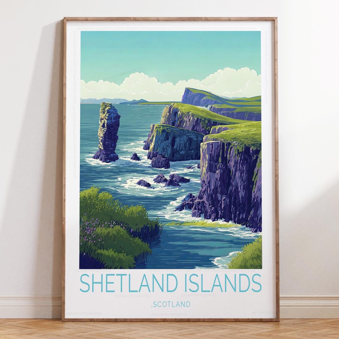 Shetland Islands Scotland Dramatic Sea Cliffs Coastal Travel Poster