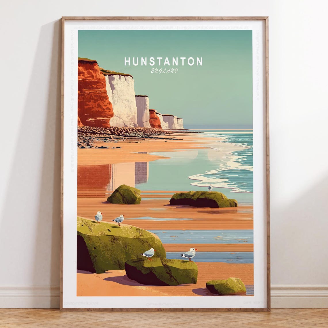 Hunstanton England Cliffs Beach Seagulls Sunset Rocks Poster