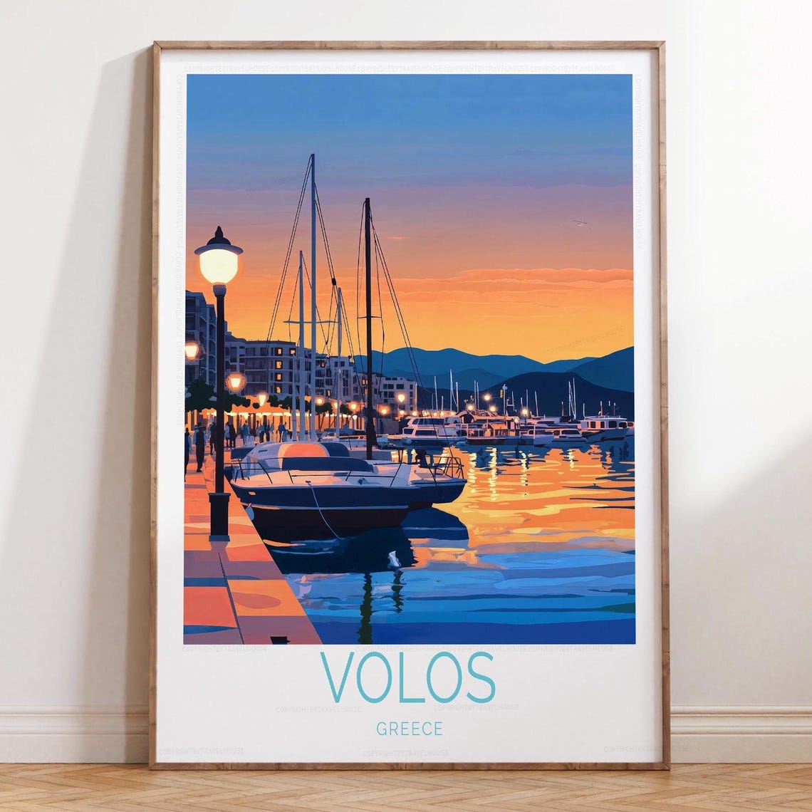 Volos Greece Sunset Harbor Boats Glowing Evening Waterfront Poster