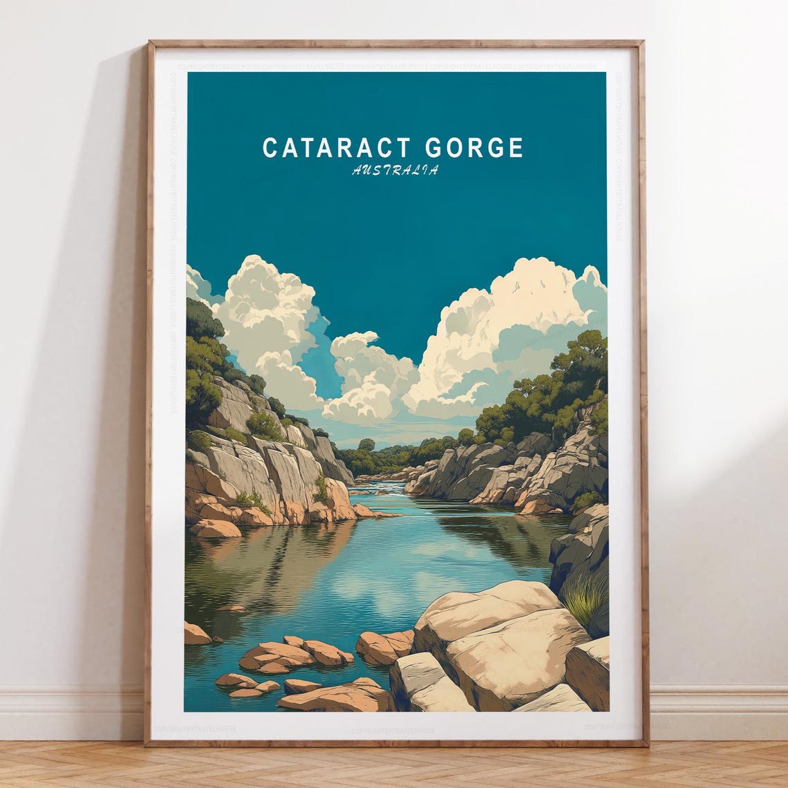 Cataract Gorge Australia Cloudy Sky River Boulders Landscape Poster
