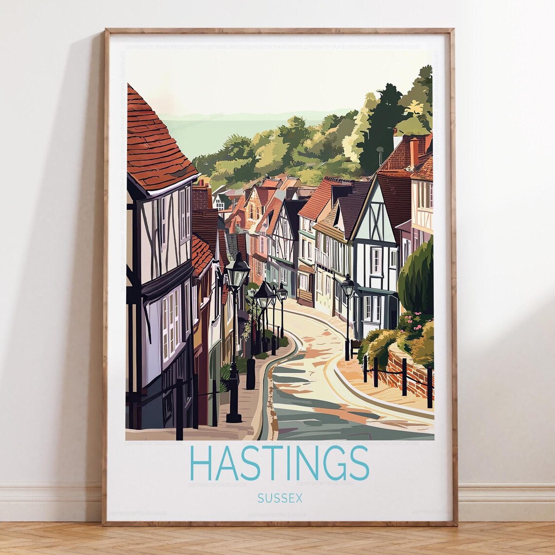Hastings Sussex Travel Poster Historic Mermaid Street Cobbled Lane