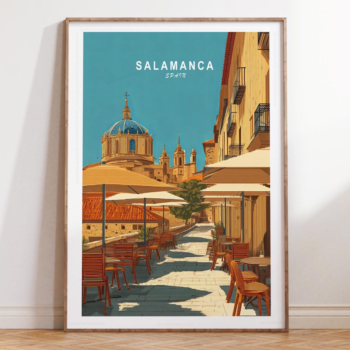 Salamanca Spain Cathedral Dome Over Charming Cafe Terrace Poster