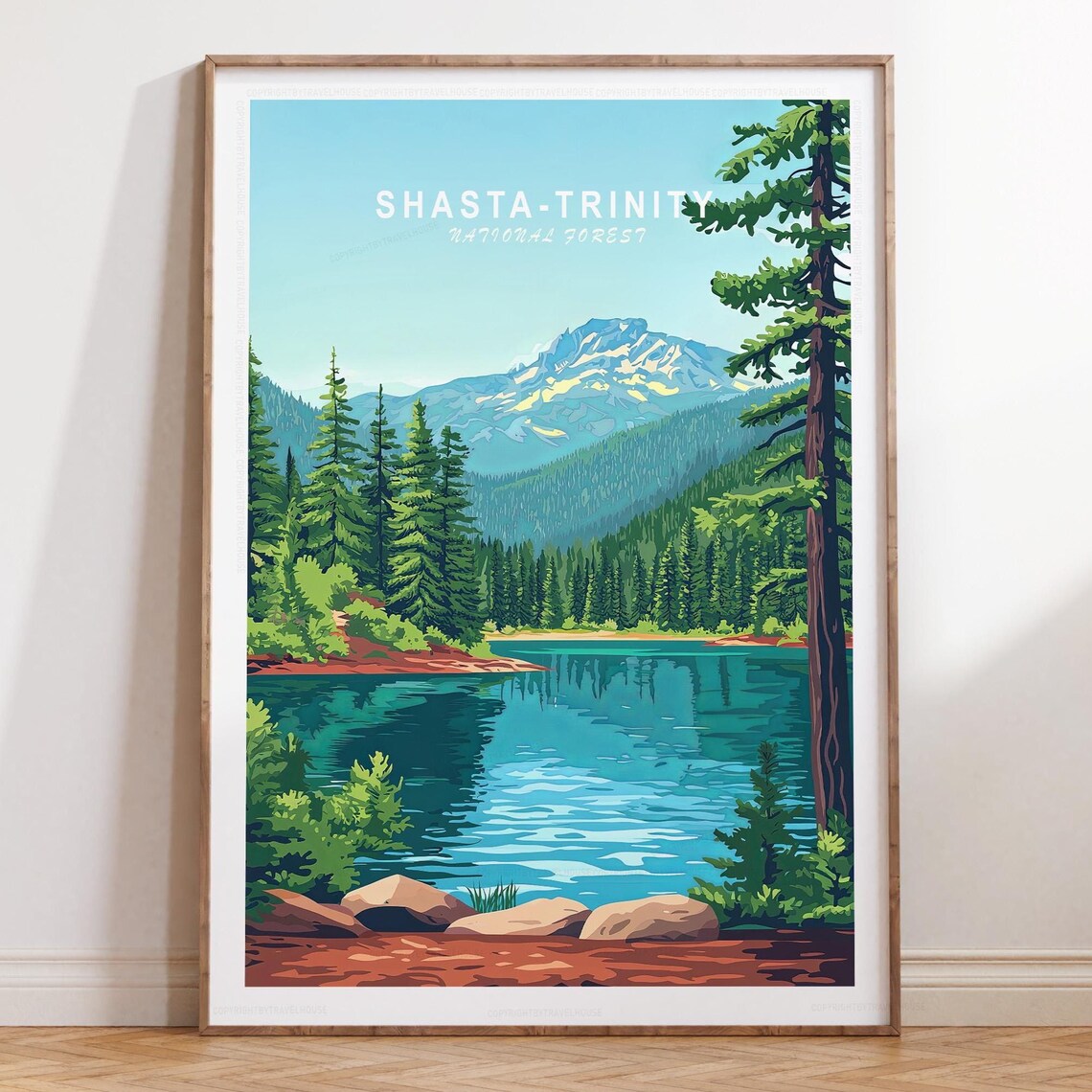 Shasta Trinity Minimalist Travel Poster, Forest Print