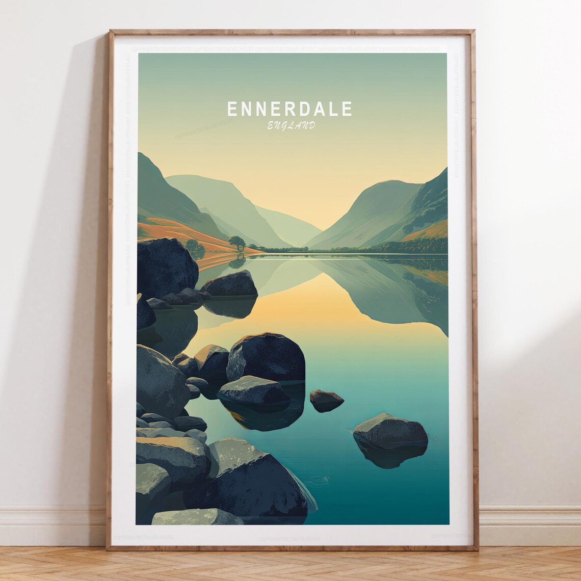 Ennerdale England Golden Sunset Over Mountain Lake Travel Poster