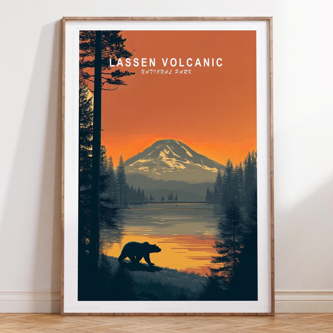 Lassen Volcanic National Park Poster - Bear Lake Sunset With Title Above