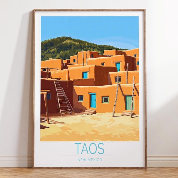 Taos New Mexico Sun Baked Adobe Pueblo With Turquoise Doors Poster