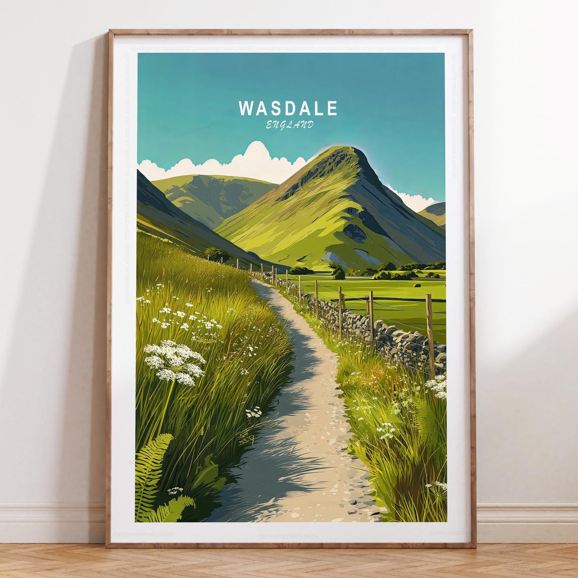 Wasdale England Grassy Hillside Walking Path Sky Title Poster