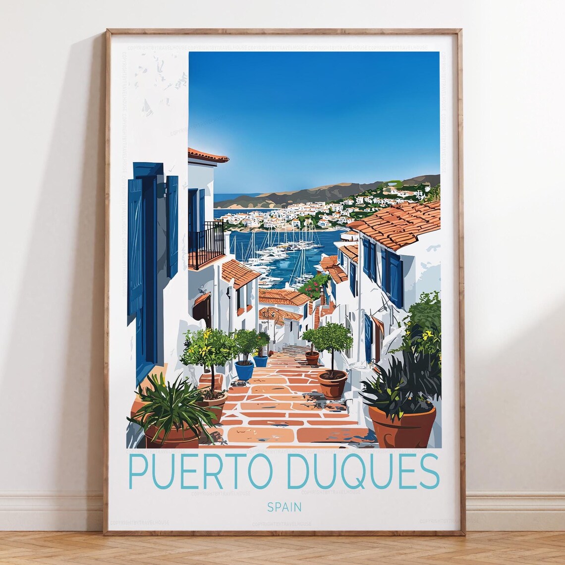 Puerto Duques Spain Whitewashed Coastal Alley Seaside Travel Poster