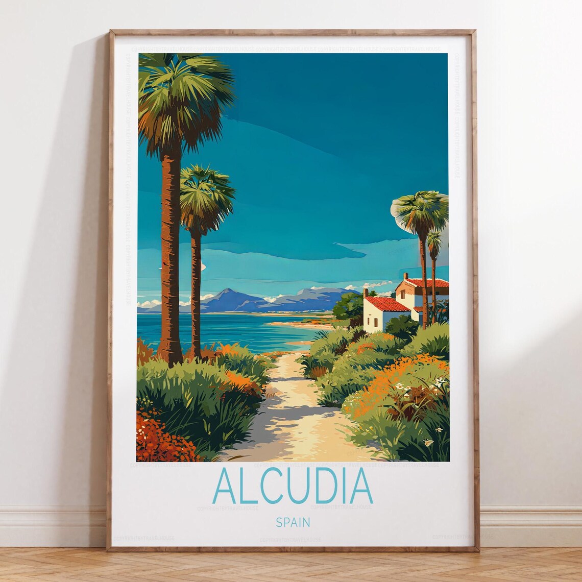 Alcudia Spain Mediterranean Coastal Path With Palm Trees Poster