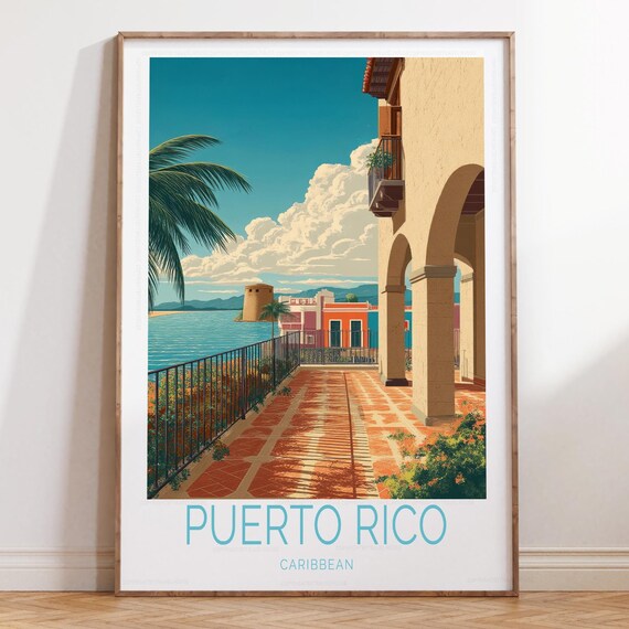 Puerto Rico Caribbean Travel Poster Print Wall Art House Warming Gifts Birthday