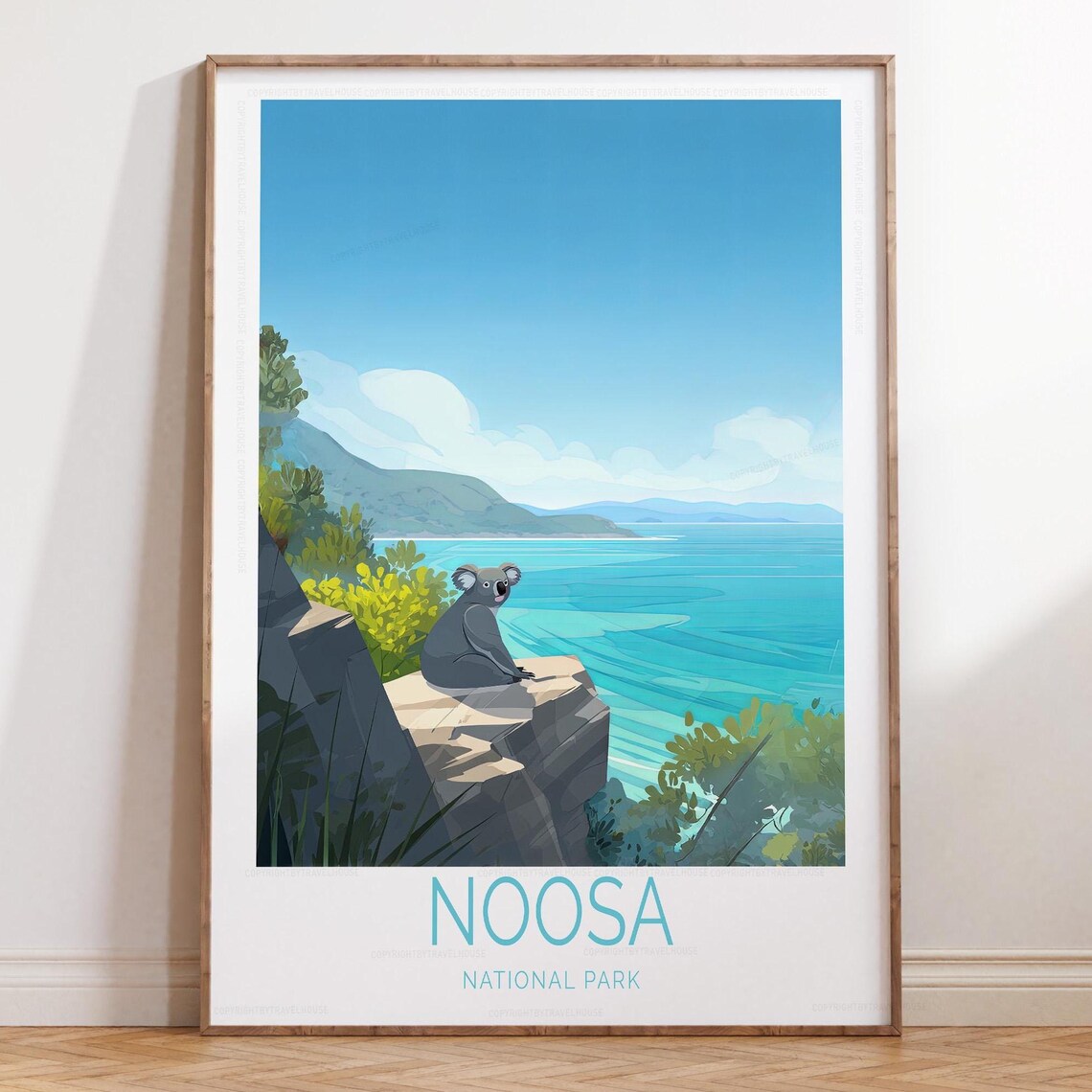 Noosa National Park Koala Cliff Bay View Vintage Travel Poster Art