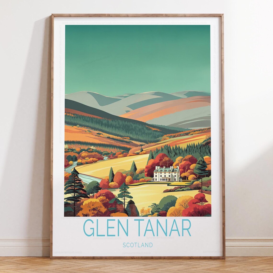 Glen Tanar Scotland Autumn Valley Estate House Travel Poster