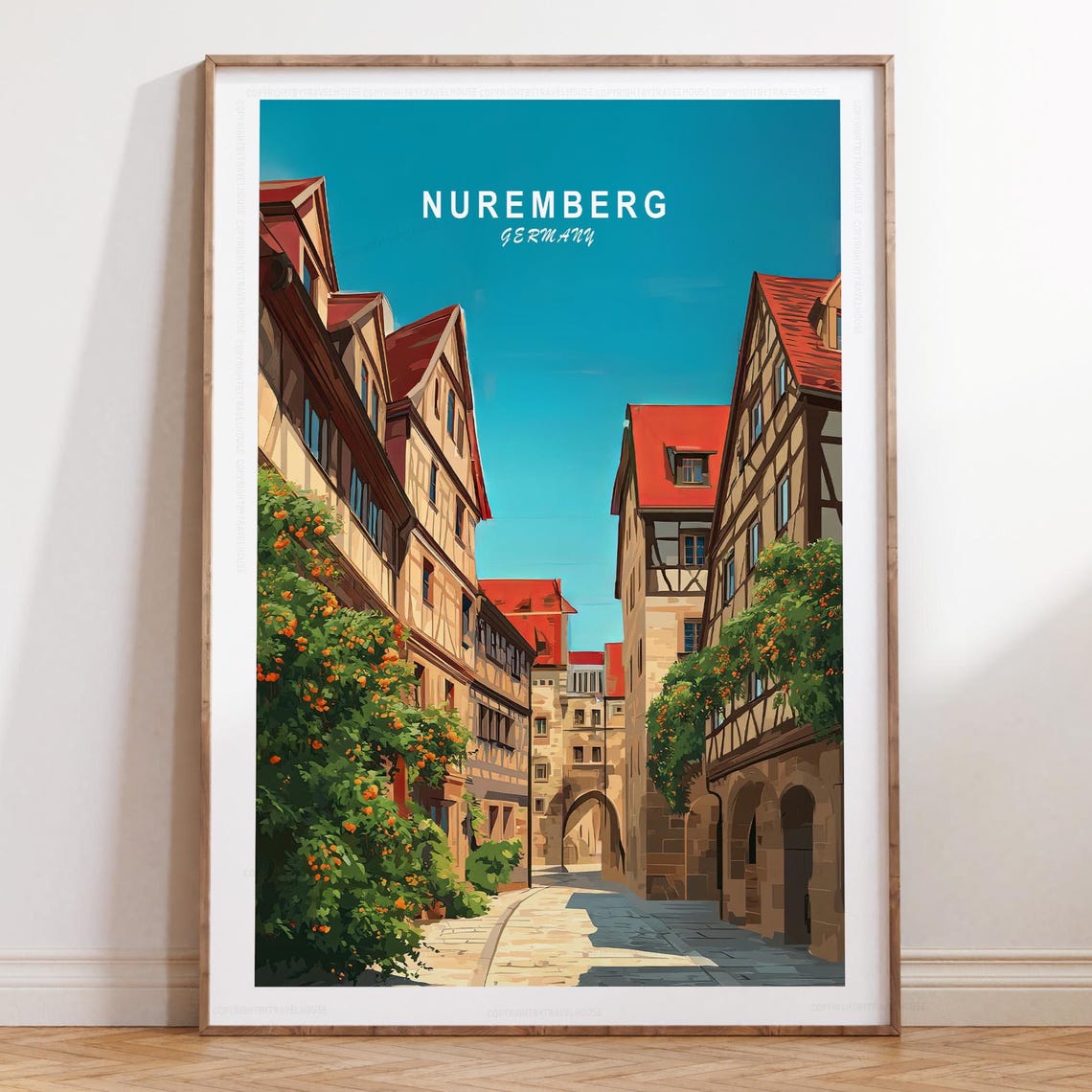 Nuremberg Historic Old Town Germany Colorful Street Travel Poster
