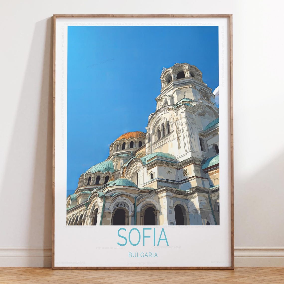 Sofia Bulgaria Cathedral Pastel Minimalist Travel Poster Decor Artwork