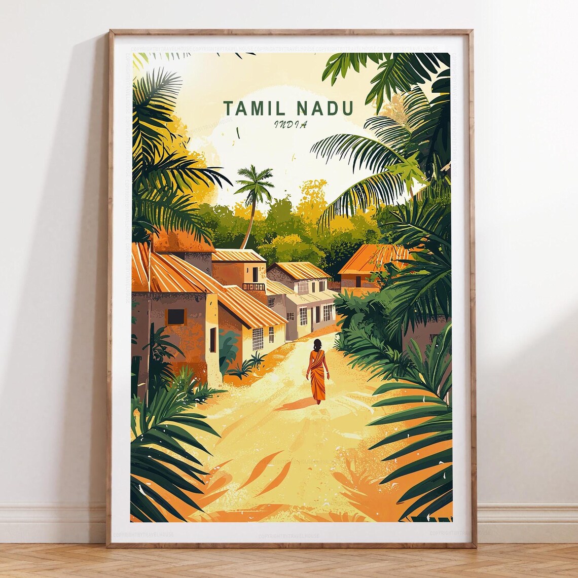 Tamil Nadu India Tropical Village Palm Road Scenic Travel Poster