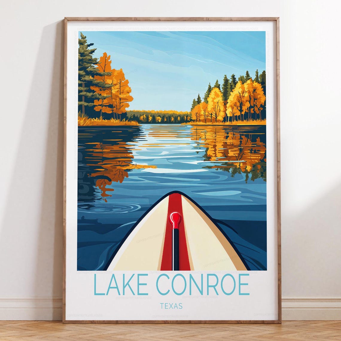Lake Conroe Texas Paddleboard Autumn Reflection Travel Poster