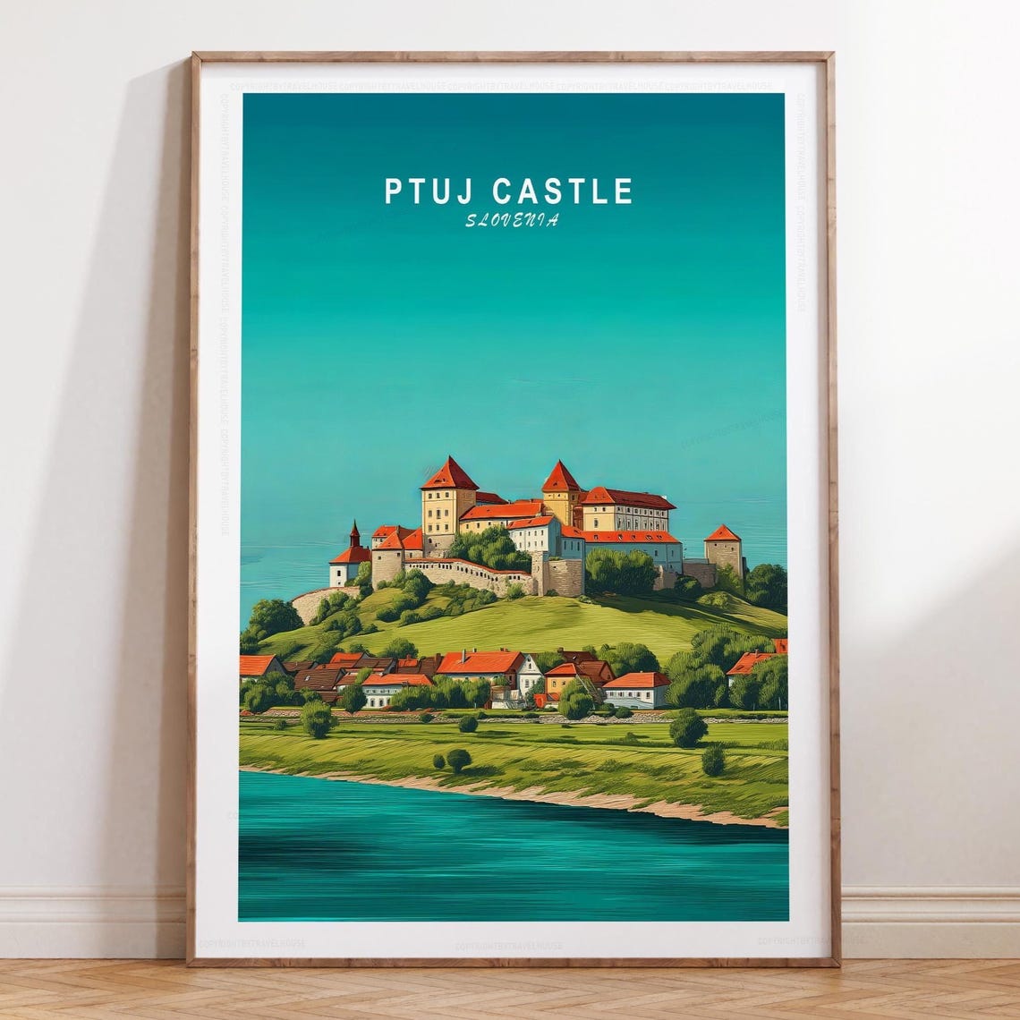 Ptuj Castle Slovenia Castle Meadows River View Travel Poster