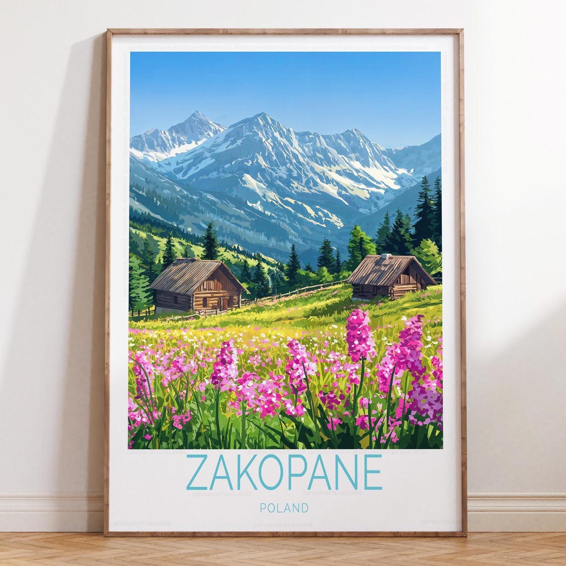 Zakopane Poland Snow Capped Peaks Wildflower Meadow Travel Poster
