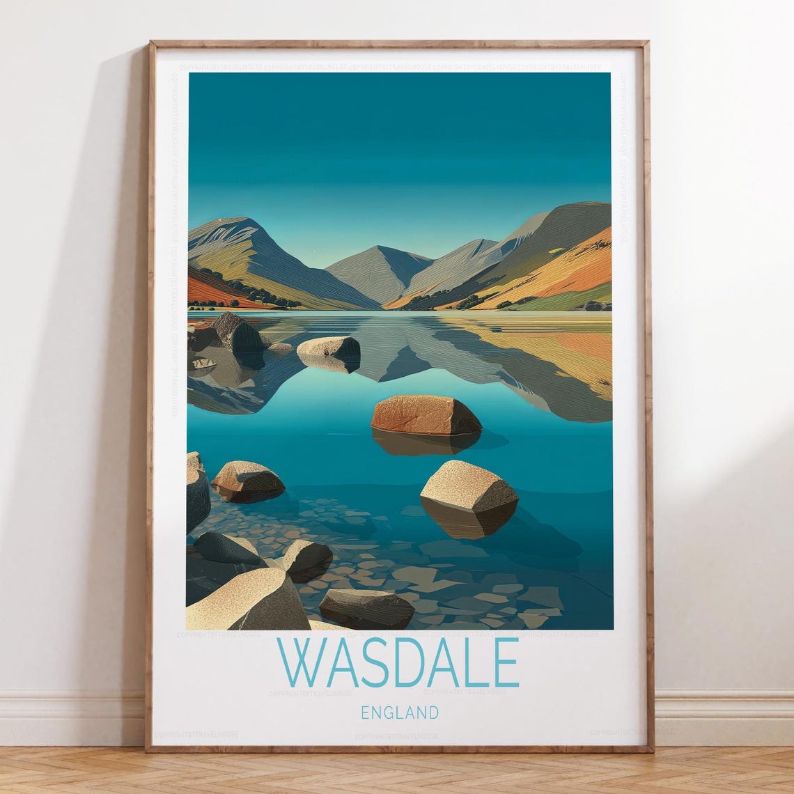 Wasdale England Travel Poster Lakeshore Stones Mirror Still Water