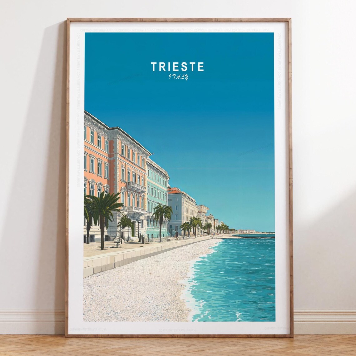 Trieste Italy Coastal Waterfront Palazzi Minimalist Travel Poster Art