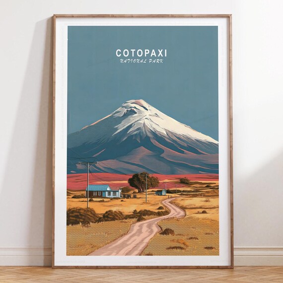 Cotopaxi National Park Snowcapped Volcano Minimalist Travel Poster