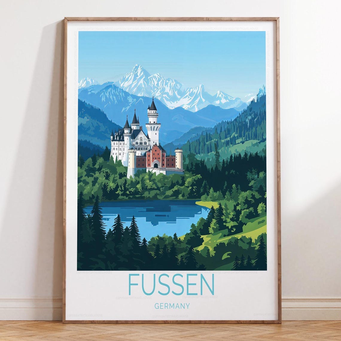 Fussen Germany Neuschwanstein Castle Lake Mountain Landscape Poster