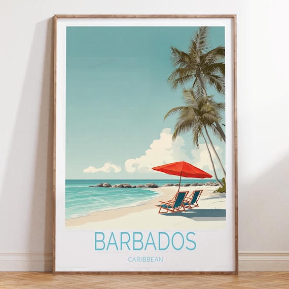 Barbados Caribbean Island Beach Palm Tree Vintage Travel Poster