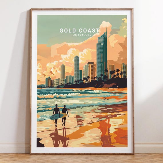 Gold Coast Australia Travel Poster Wall Art Print Minimalist Wedding Gifts