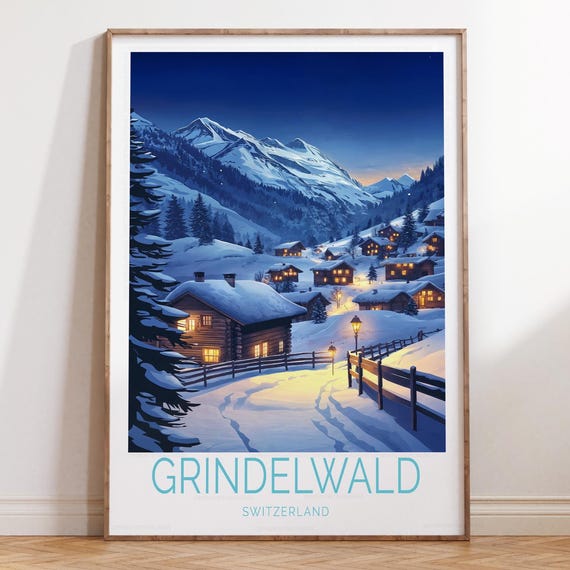 Grindelwald Switzerland Wall Art Print Ski Poster Winter Personalised Travel Gifts