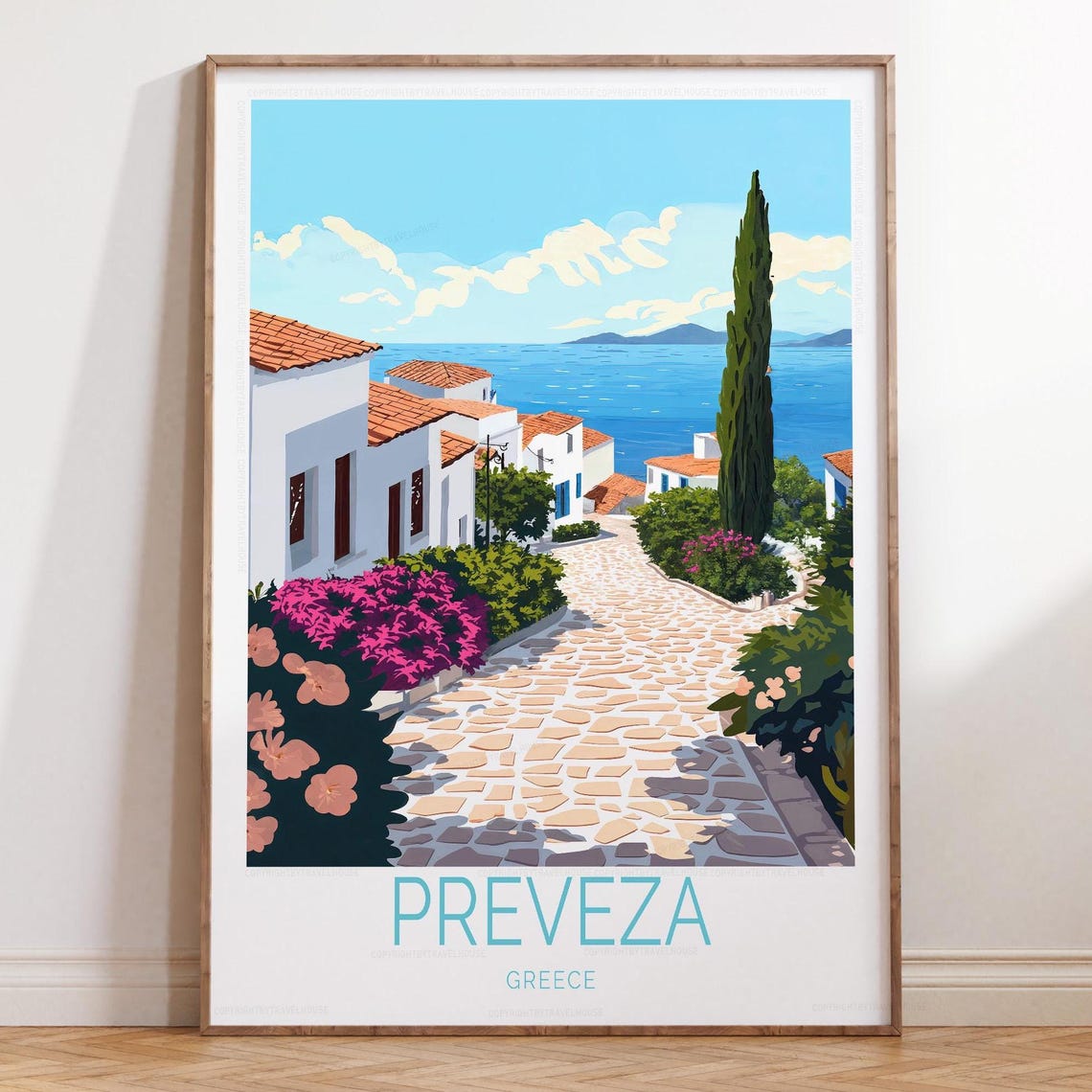 Preveza Greece Cobblestone Street Aegean Seaside View Poster