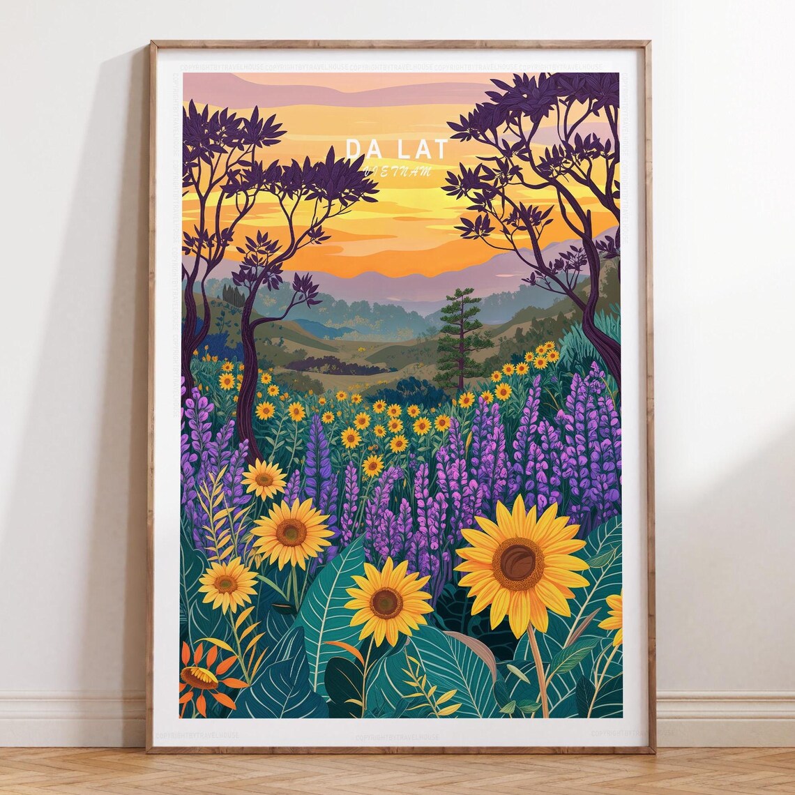 Da Lat Vietnam Sunflower Lavender Sunset Mountain Travel Poster