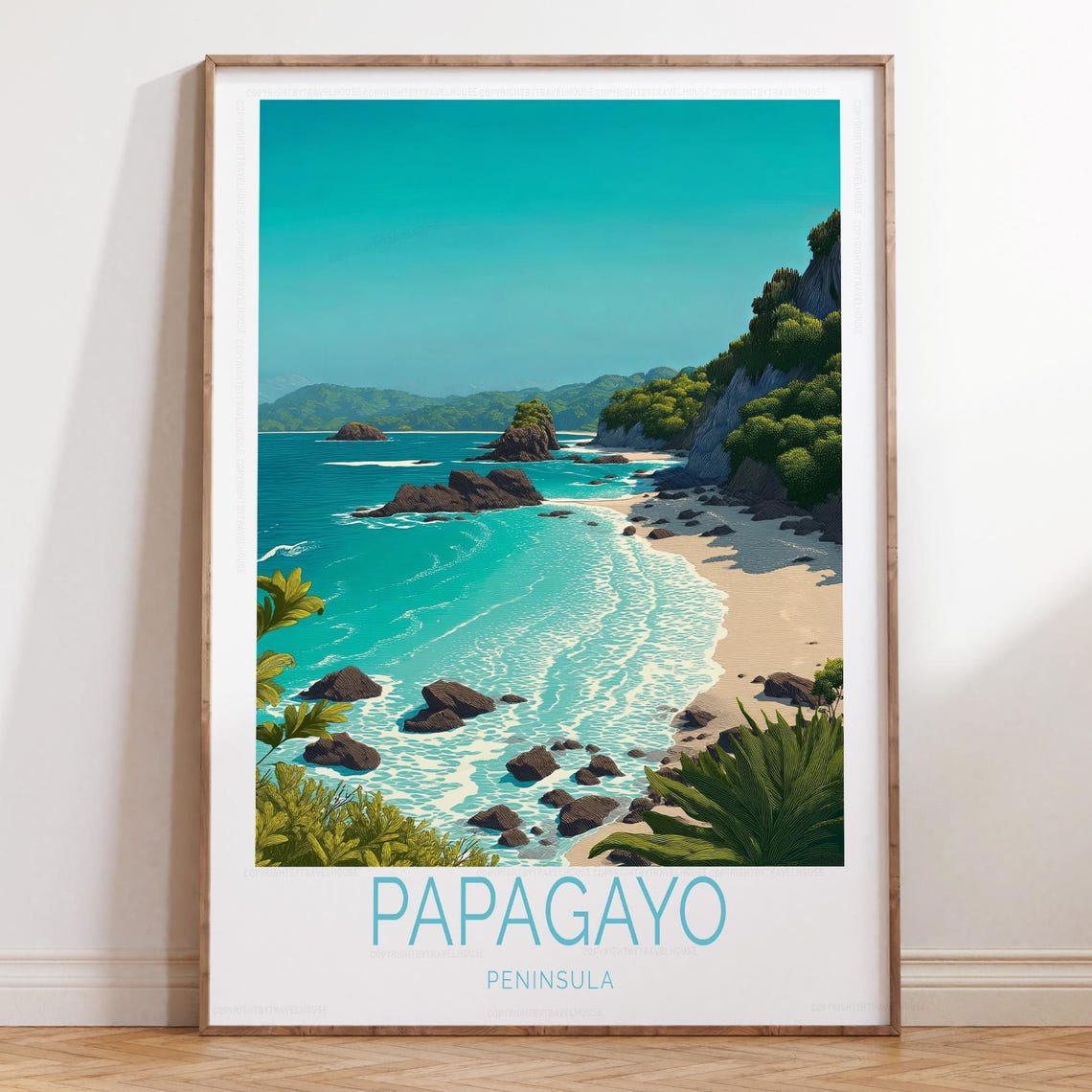 Papagayo Peninsula Travel Poster Turquoise Bay White Sand Beach