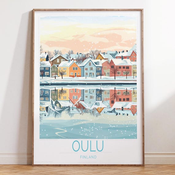 Oulu Finland Wall Art Print Winter Poster Ski Custom Travel Personalised Gifts