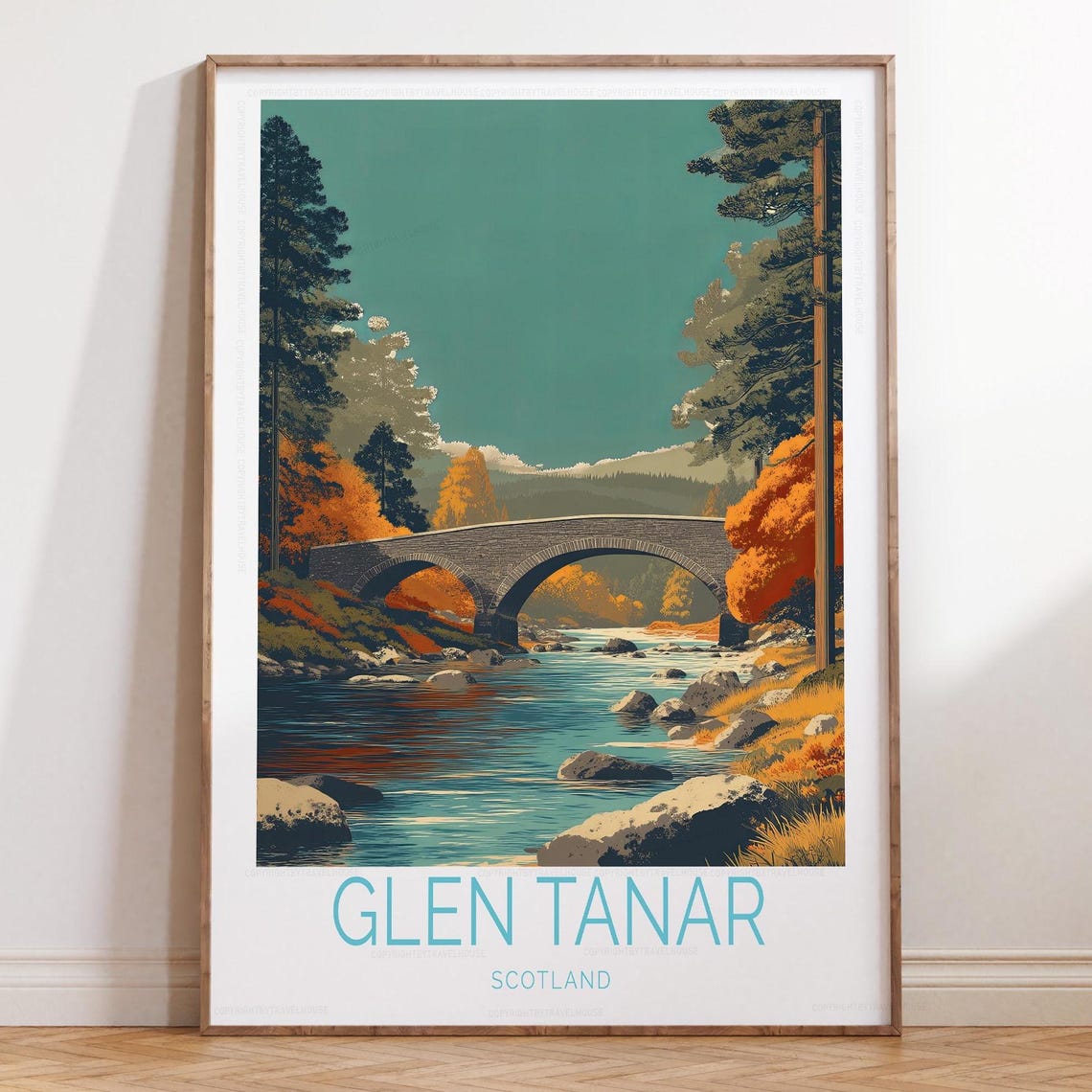 Glen Tanar Scotland Stone Arch Bridge Autumn Landscape Poster