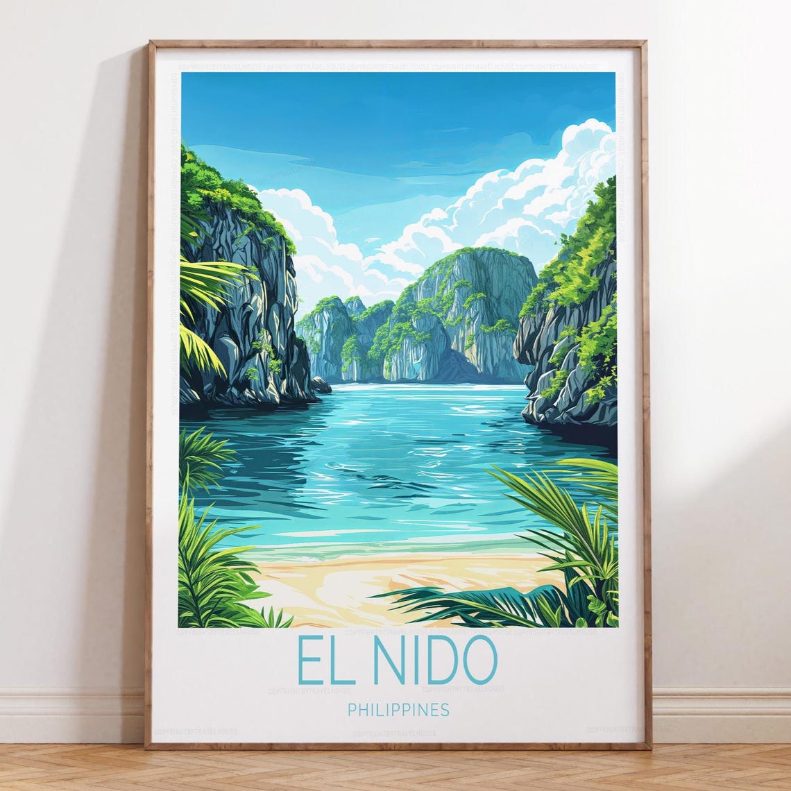 El Nido Philippines Turquoise Bay Limestone Cliffs Travel Poster