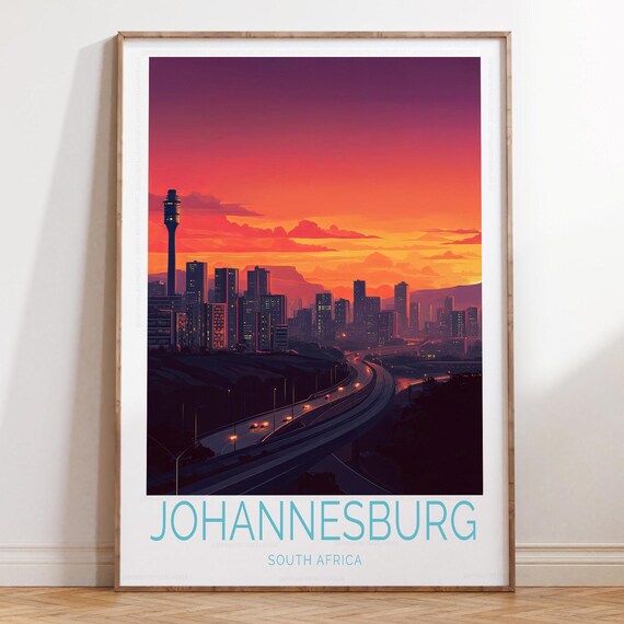 Johannesburg South Africa Sunset Skyline with Tower Travel Poster