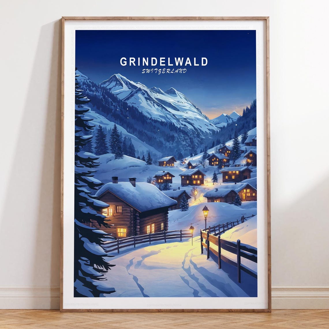 Grindelwald Switzerland Night Village Glowing Winter Lights Poster