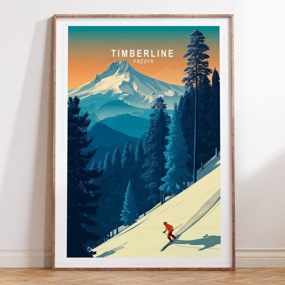 Timberline Skiing Poster Oregon Winter Print Travel Wall Art House Warming Gifts Minimalist Cityscape