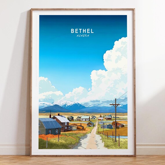 Bethel Alaska Mountain Village Big Cloudy Sky Travel Poster Artwork