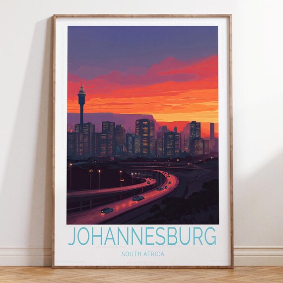 Johannesburg South Africa Purple Dusk Skyline Night City Poster
