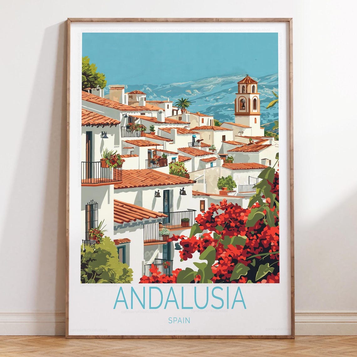 Andalusia Spain Whitewashed Village Bell Tower Travel Poster